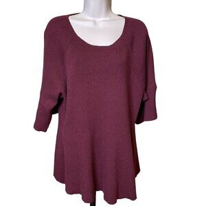 Lands End Maroon Sweater Vertical Ribbed Knit Plus Size 3X cu